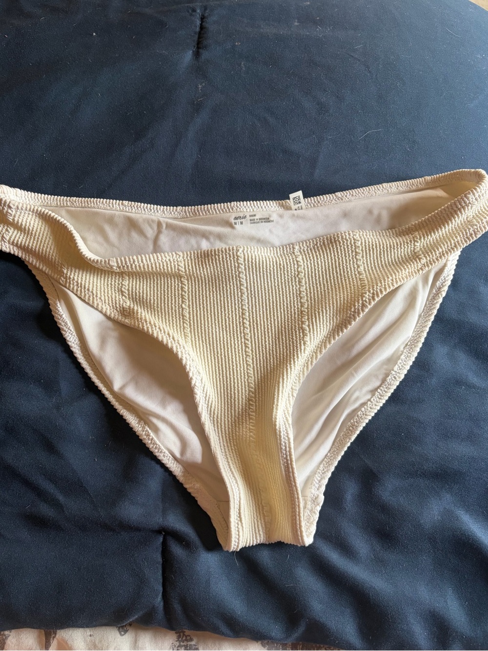 aerie Soft Ribbed Cream Bikini Bottoms